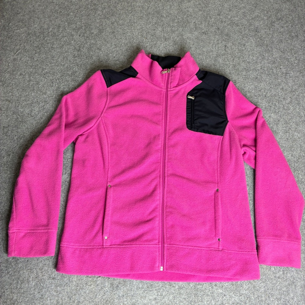 Lauren Active Ralph Lauren Womens XL Pink Fleece Full Zip Jacket Black Trim